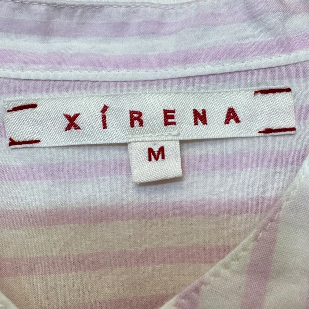 Xirena Womens Frankie Ruffle Blouse M Pink White Stripe Button Up Coastal - Picture 4 of 8